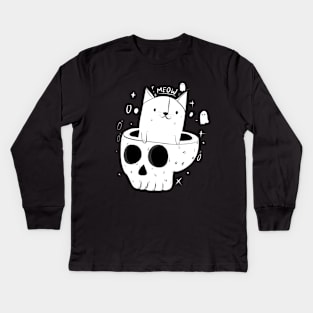 Meow Kitty Skull Kids Long Sleeve T-Shirt